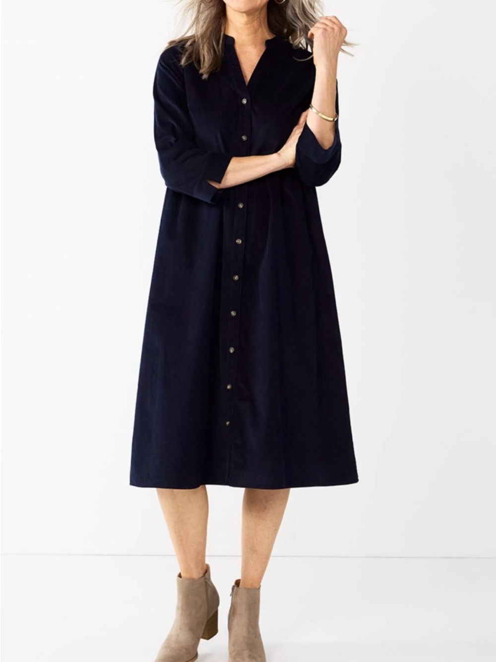 croft & barrow Navy Button-Front Midi Dress